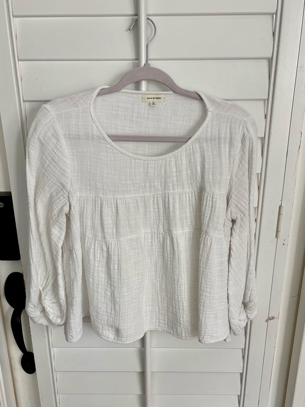 Max Studio Textured Peasant Top